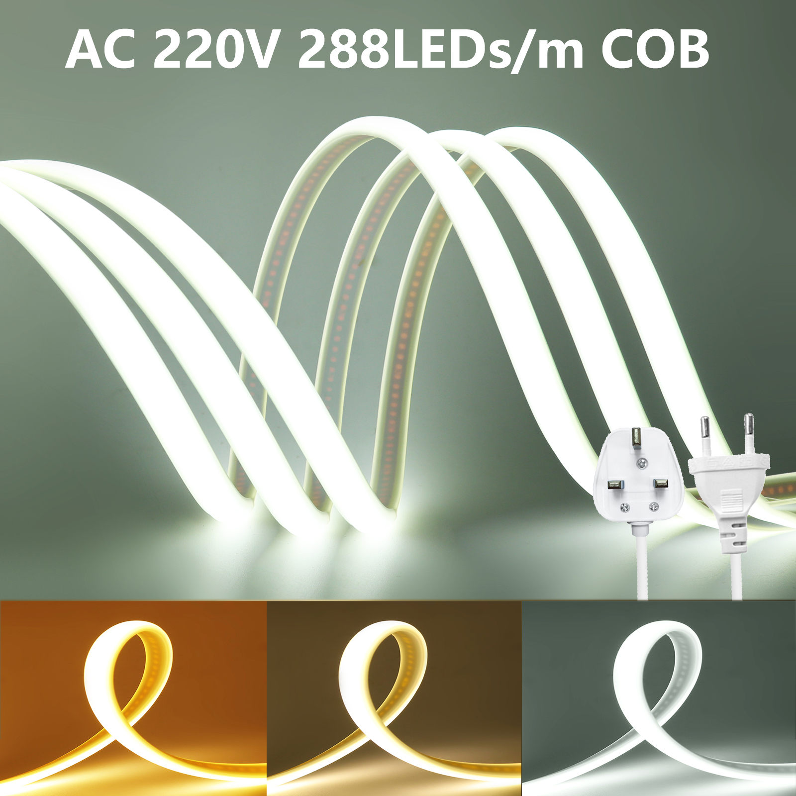 Decor Lighting Uk - 220V COB LED Strip Lights 288LEDs/m