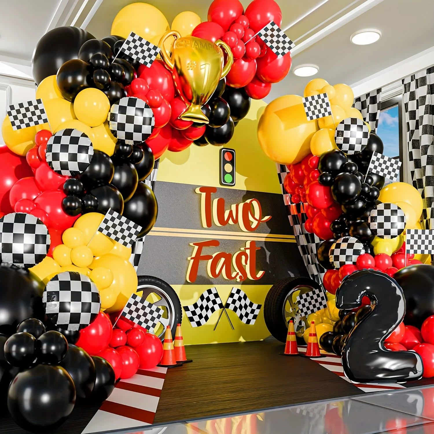 Lighting Mcqueen Birthday Decor - 117pcs All-in-one Car Balloon Garland and
