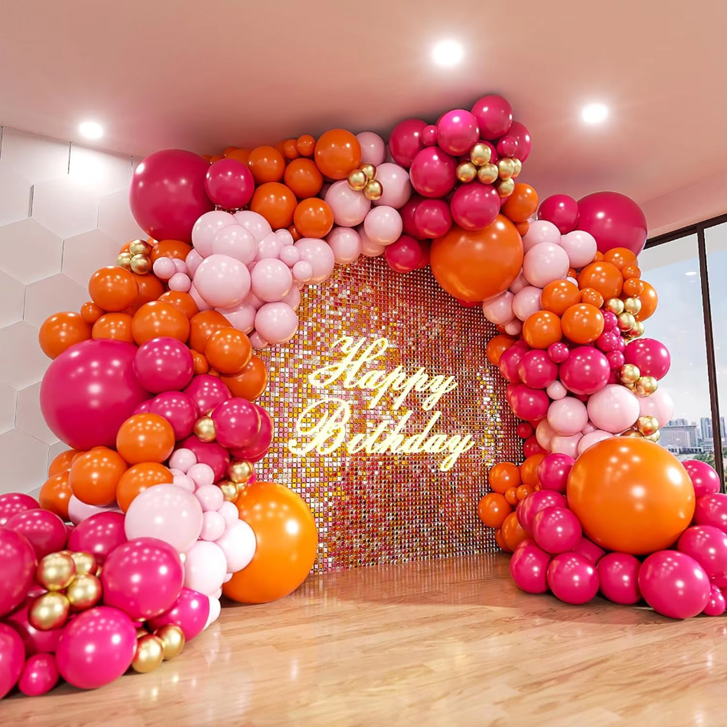 Orange Lighting Decor - 134PCS Pink and Orange Balloon Arch