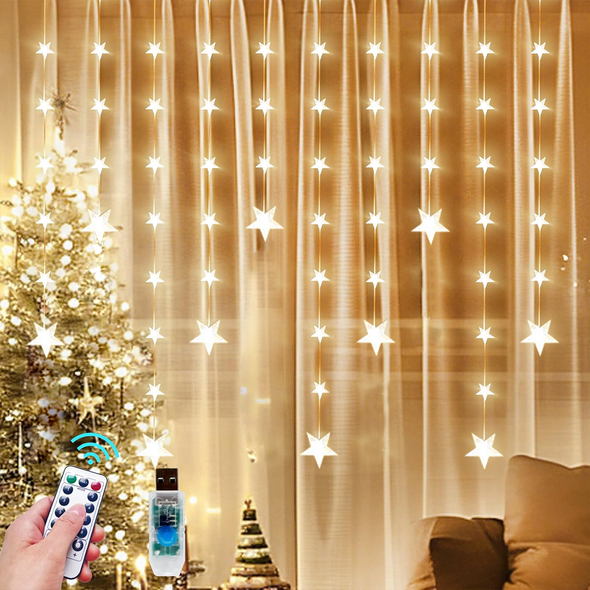 Fairy Light Curtain - 1pc 120 LED Star Curtain Lights