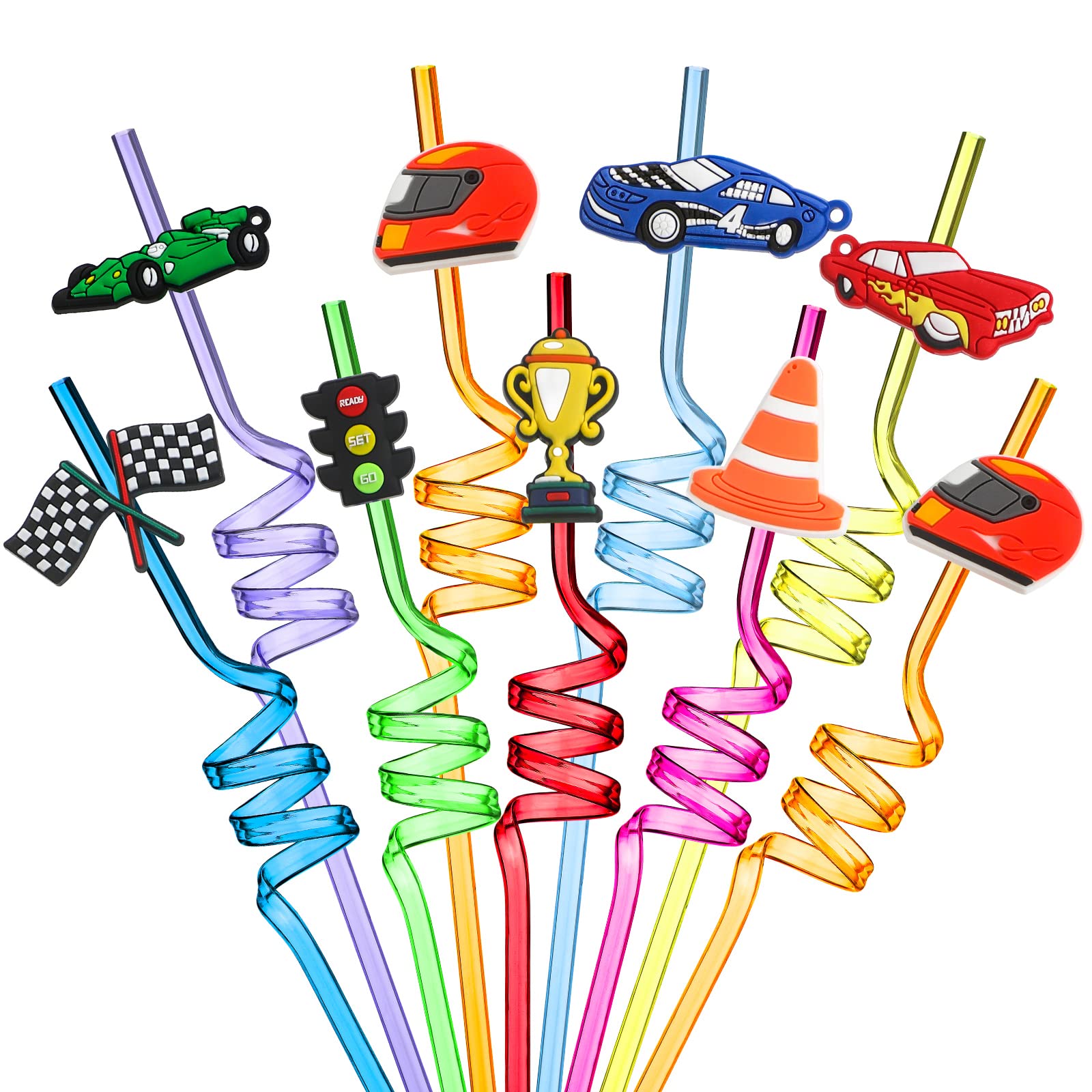 Lighting Mcqueen Birthday Decor - 8pcs Race Car Plastic Straw Race