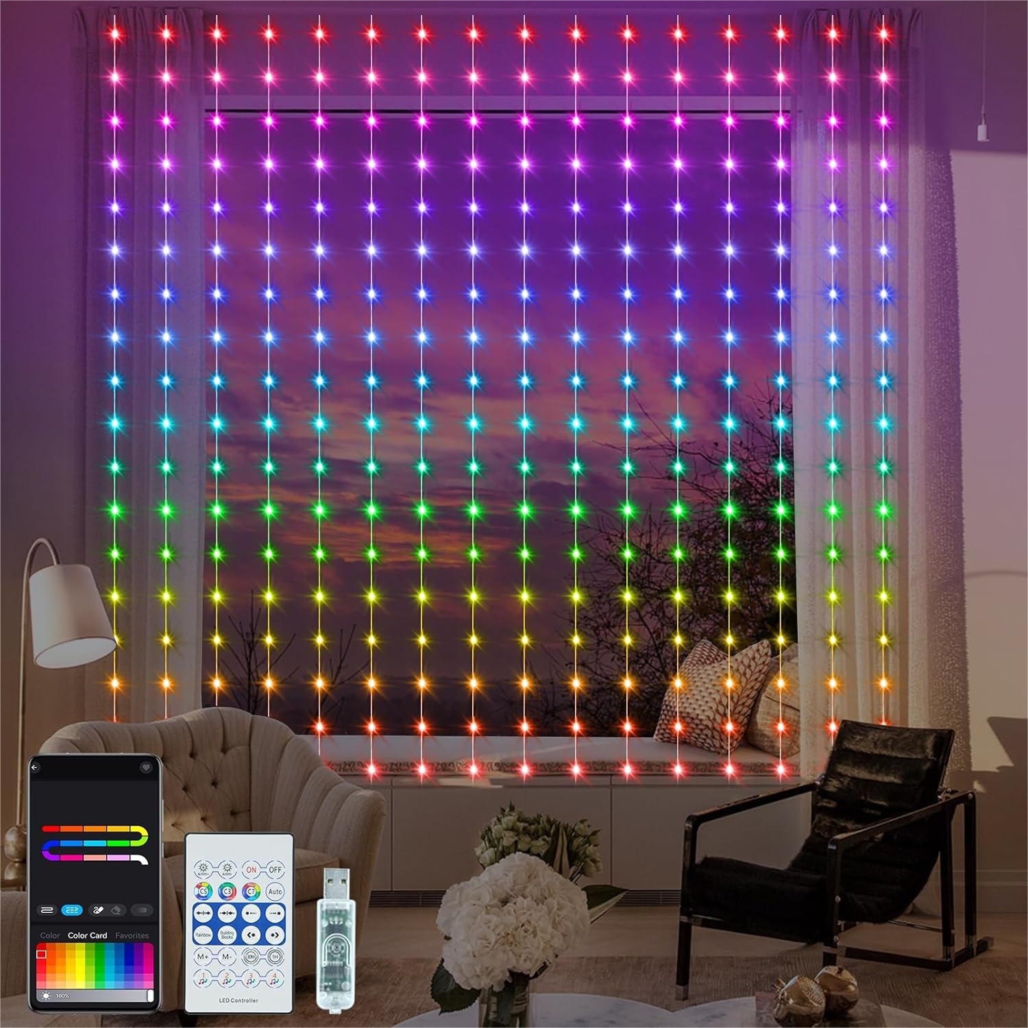 Fairy Light Curtain - Smart Curtain Lights RGB 5050 Built