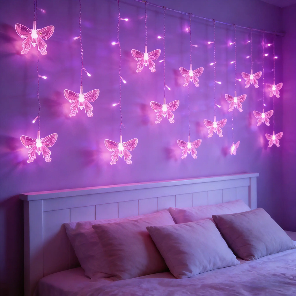 Fairy Light Curtain - LED Butterfly Curtain String Lights with