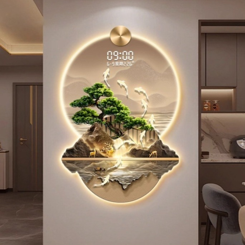Lighting Home Decor Wall Clocks - Modern Background Landscape Painting LED Wall