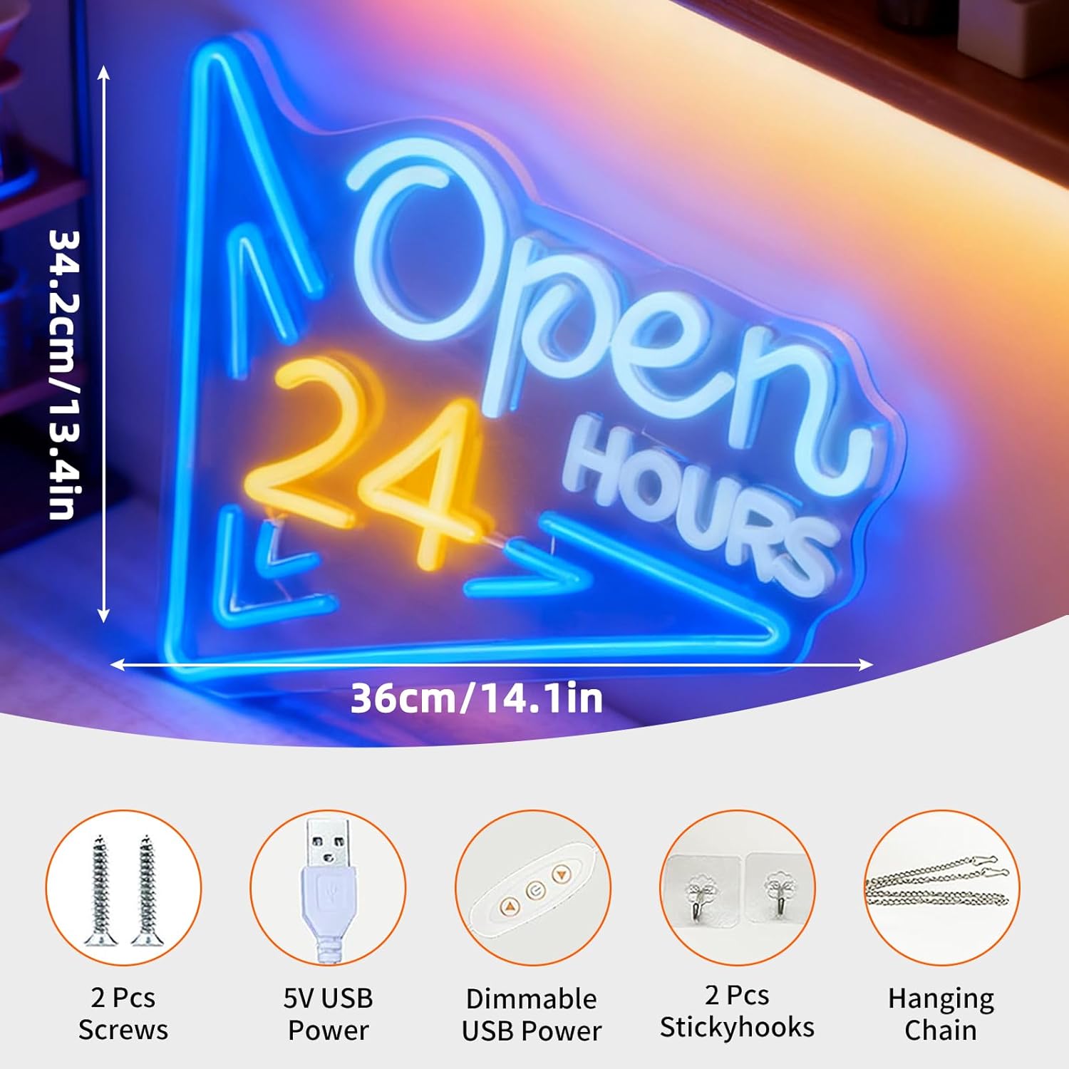  24 Hours Open Neon Sign USB  – Decor Lighting Opening Hours recenzja i cena