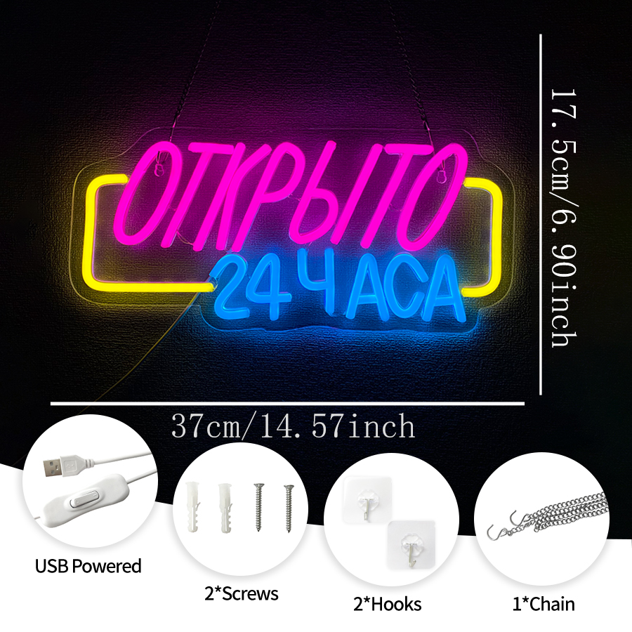 Russian 24 Hours Open LED Neon – Decor Lighting Opening Hours recenzja i cena