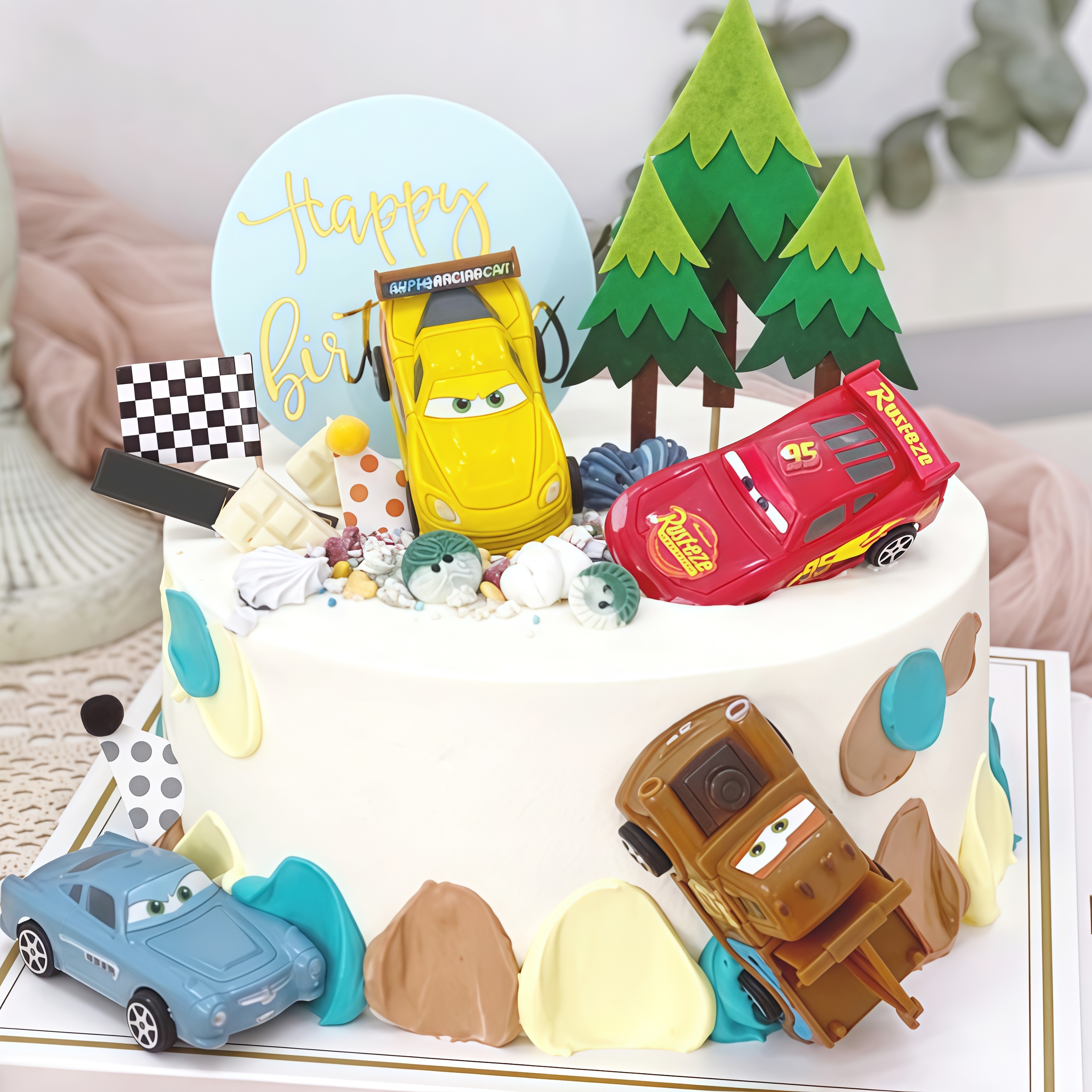 4pcs Lightning Cars Happy Birt – Lighting Mcqueen Birthday Decor recenzja i cena