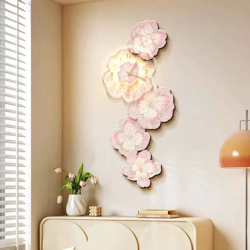 Pink Flower Light Luxury Wall  – Lighting Home Decor Wall Clocks recenzja i cena