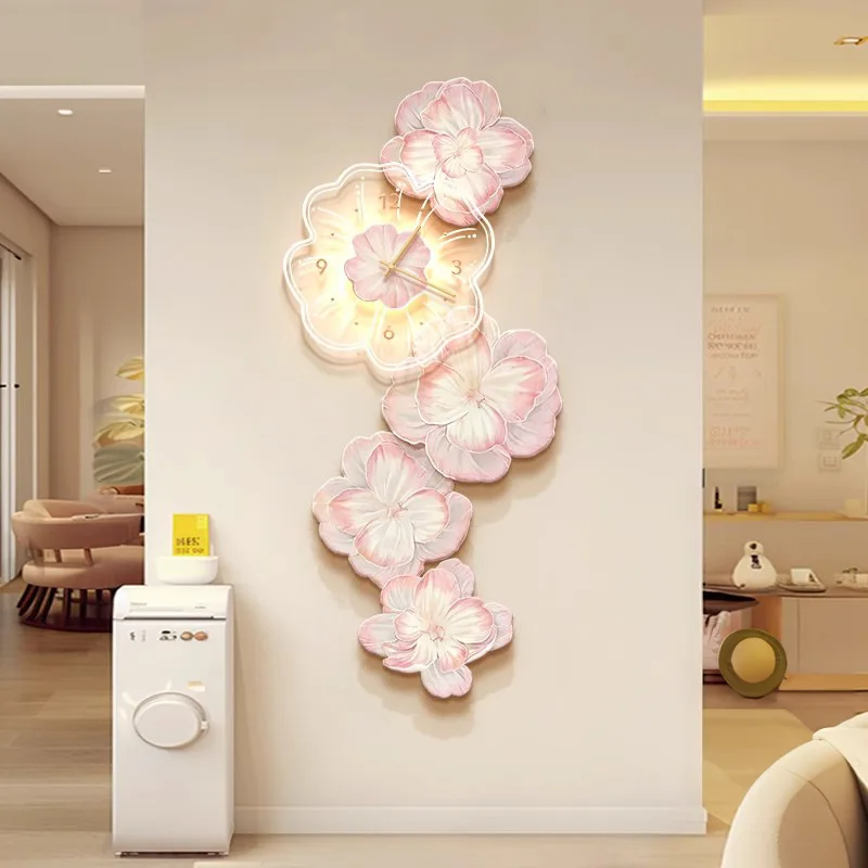 Pink Flower Light Luxury Wall  – Lighting Home Decor Wall Clocks recenzja i cena
