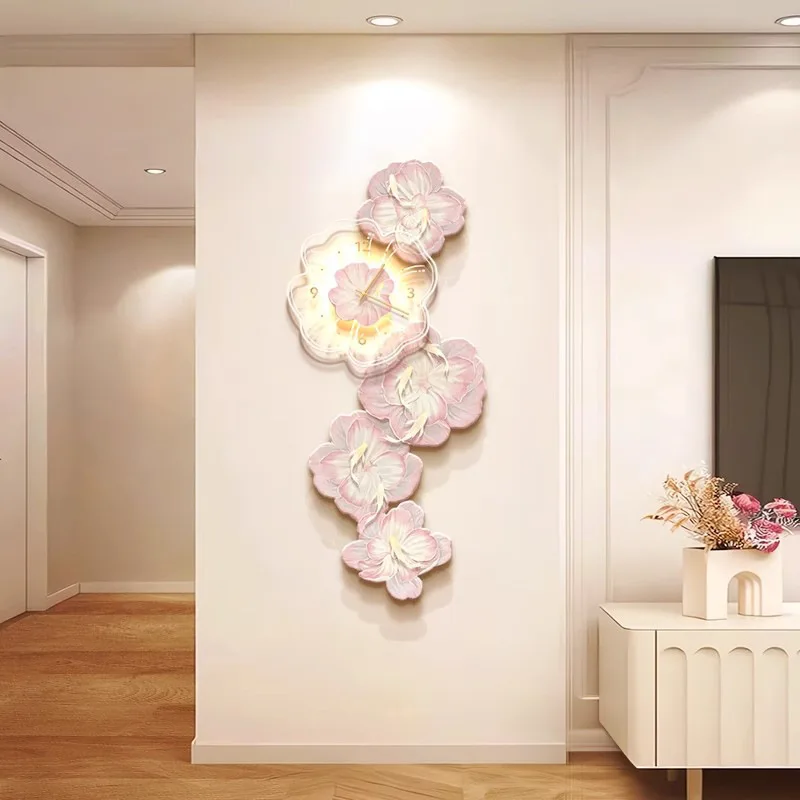 Pink Flower Light Luxury Wall  – Lighting Home Decor Wall Clocks recenzja i cena
