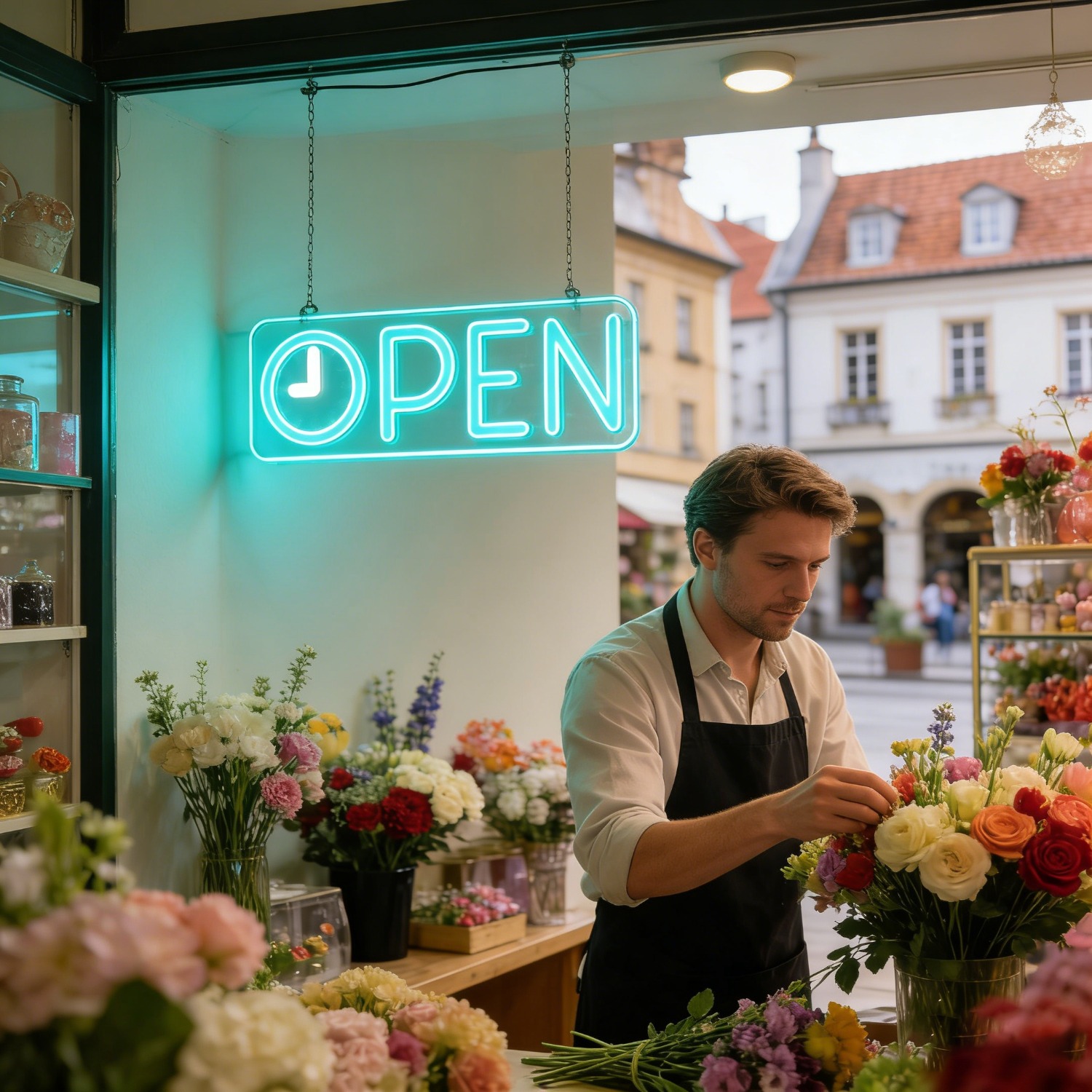 OPEN Neon Light Sign with Cloc – Decor Lighting Opening Hours recenzja i cena