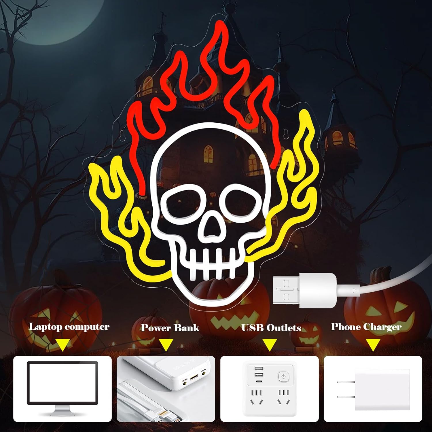 Gevbay Skull Neon Sign Hallowe – Home Decor Lighting Tricks recenzja i cena