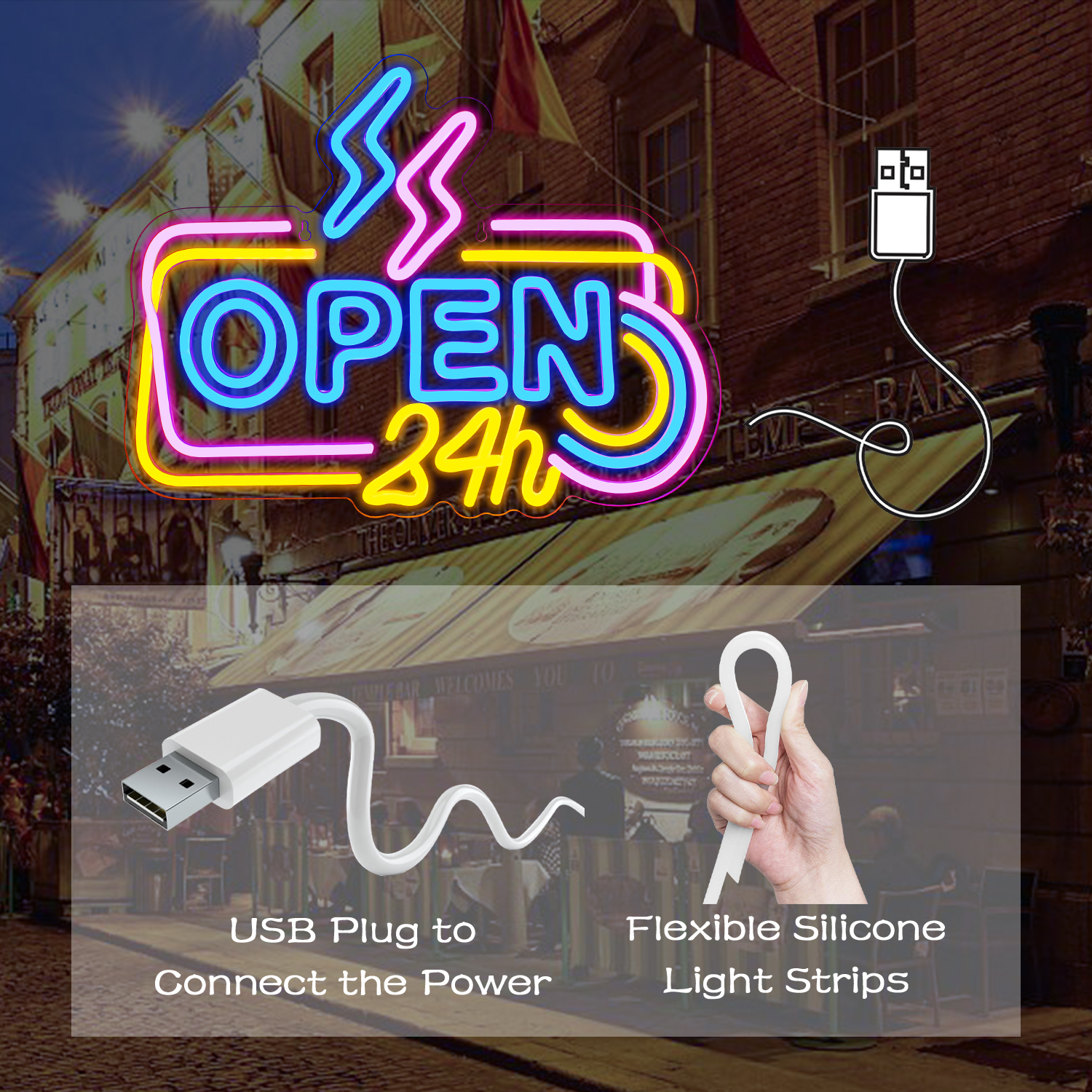 Open 24 Hours Bar Shop Neon Si – Decor Lighting Opening Hours recenzja i cena