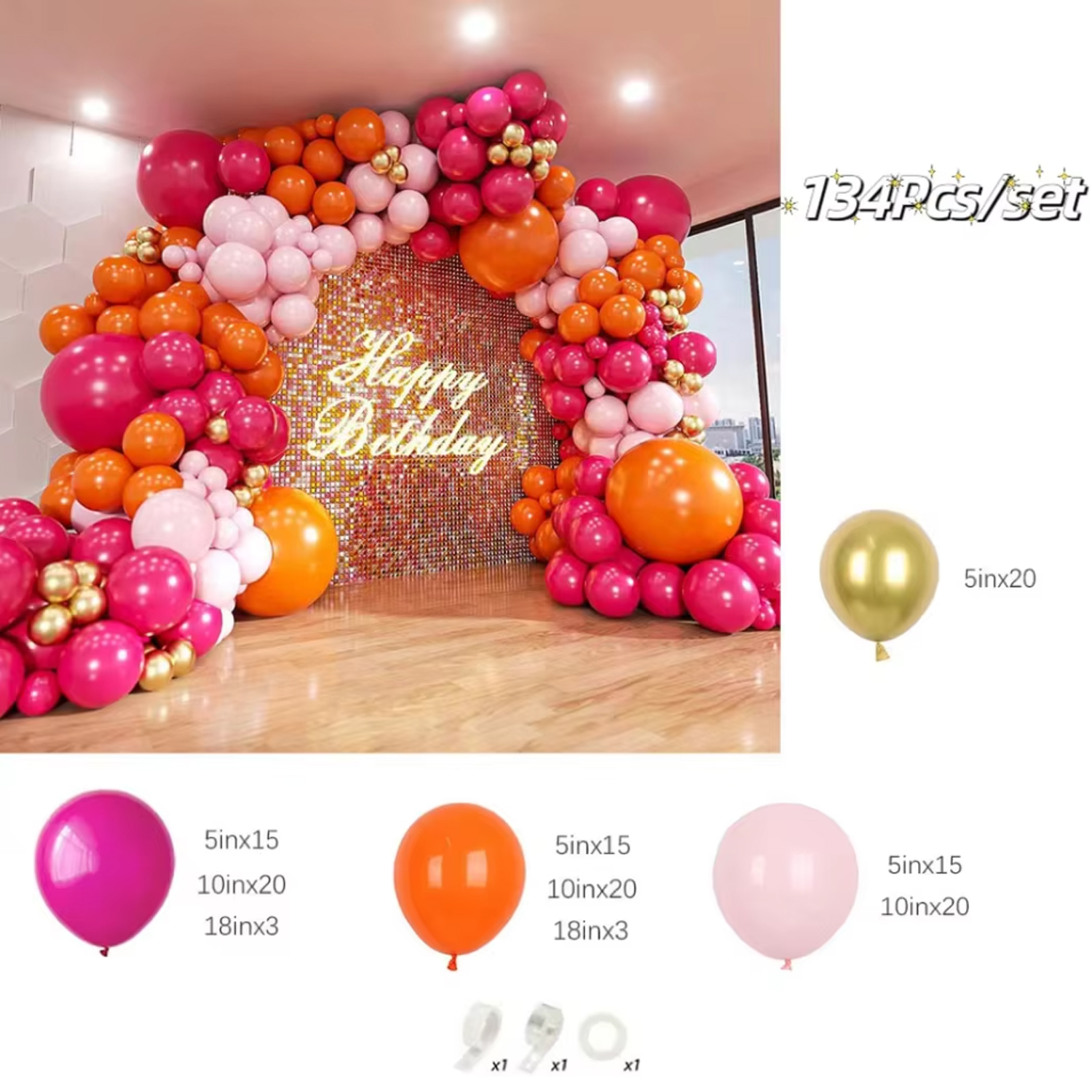 134PCS Pink and Orange Balloon – Orange Lighting Decor recenzja i cena