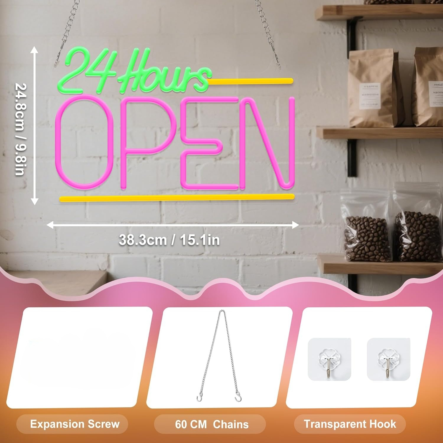 Open 24 Hours Neon Sign USB LE – Decor Lighting Opening Hours recenzja i cena
