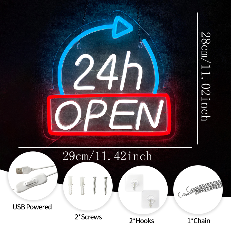 Open 24 Hours Neon Signs for W – Decor Lighting Opening Hours recenzja i cena