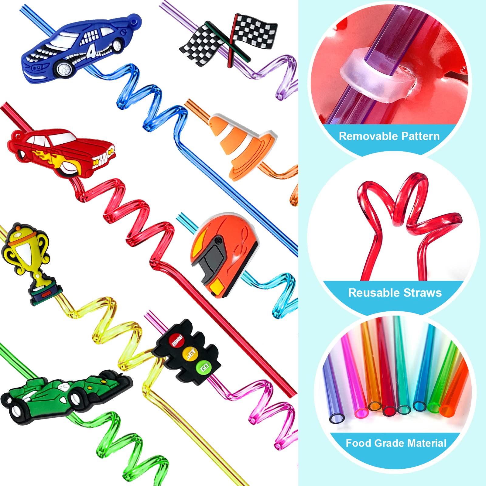 8pcs Race Car Plastic Straw Ra – Lighting Mcqueen Birthday Decor recenzja i cena
