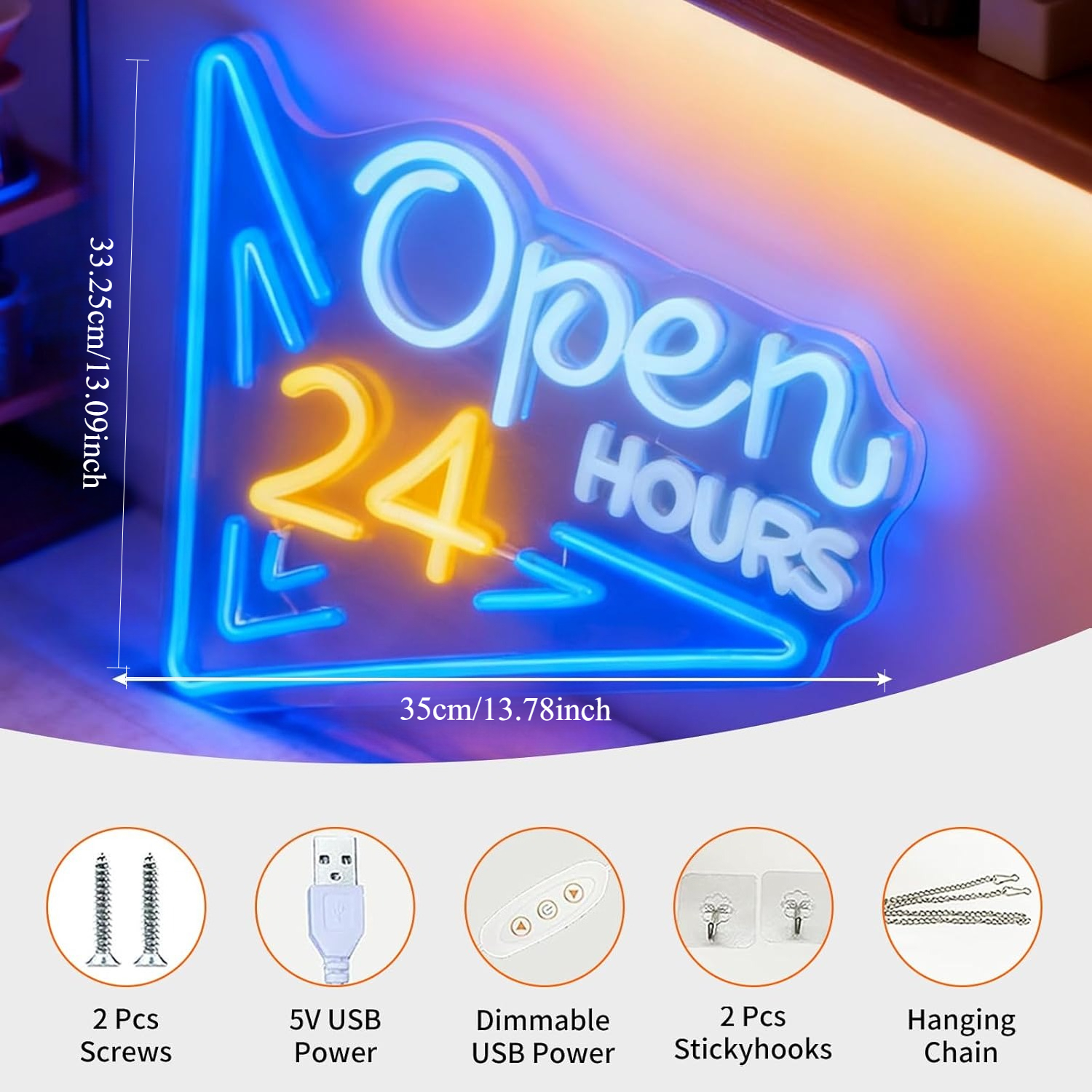 24 Hours Open Neon Sign LED Ne – Decor Lighting Opening Hours recenzja i cena